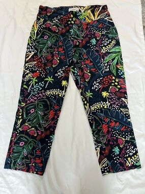 Peck & Peck Black Multicolor Tropical Print Pants Size 8